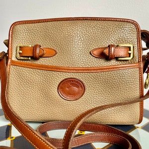 Vintage Dooney & Bourke Taupe Buckle Ziptop  AWL Shoulder Bag Crossbody VG Condition