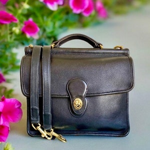 Vintage Coach Black Leather Willis Crossbody Bag #9927