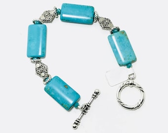 Armband Turquoise en tinnen kralen armband, turquoise bracelet, trendy, sieraden, mode-sieraden, kralen sieraden, handgemaakt