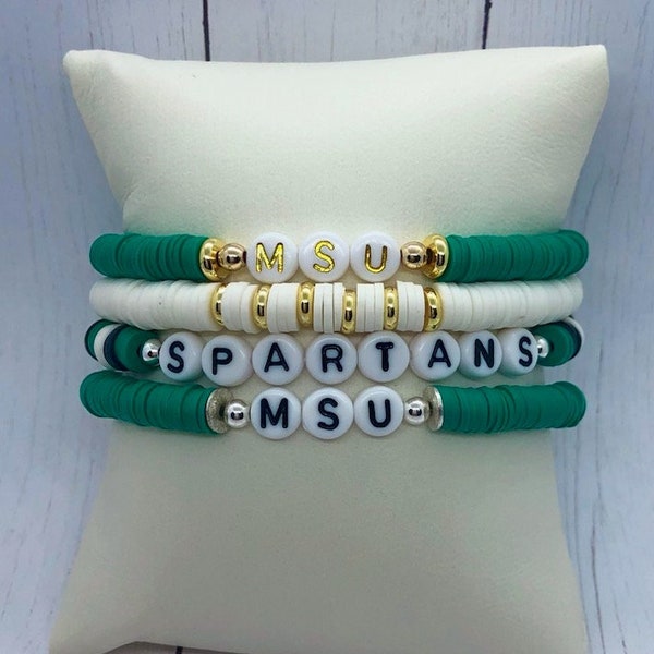 MSU Spartan STACK - Beaded Bracelets | Michigan State Bracelets |Personalized Bracelets  | Letter Bead Bracelet | Stackable Team Bracelets