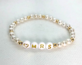 Mevrouw armband | Bruid armband | Bruiloft armband | Gepersonaliseerde armbanden | Letterkralenarmband | Stapelbare armbanden