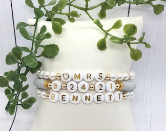 Mrs Bracelet Stack | Bride Bracelet | Wedding Bracelet | Personalized Bracelets  | Letter Bead Bracelet | Stackable Bracelets