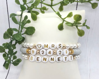 Stapel armband mevrouw | Bruidarmband | Trouwarmband | Gepersonaliseerde armbanden | Letterkralenarmband | Stapelbare armbanden