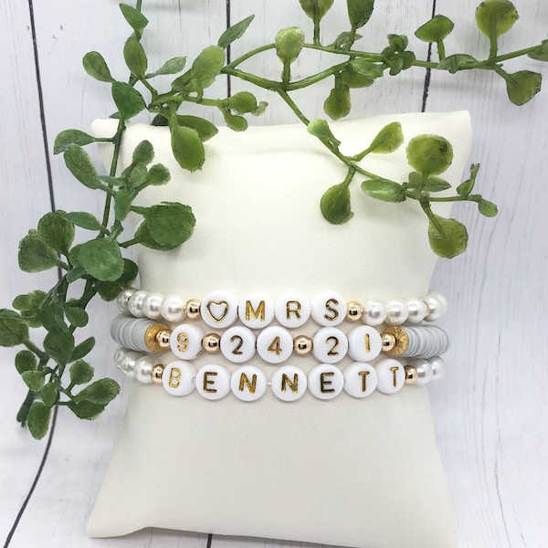 Mrs Bracelet Stack | Bride Bracelet | Wedding Bracelet | Personalized Bracelets  | Letter Bead Bracelet | Stackable Bracelets