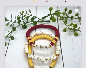 CMU Fire Up Heishi-kralenarmband | Armband Central Michigan University| één armband |Gepersonaliseerde armbanden | Letterkralenarmband