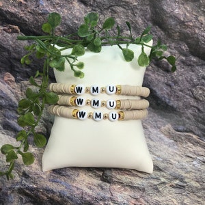 WMU Heishi Bead Bracelets / Western Michigan University Bracelets / Pulseras personalizadas / Letter Bead Bracelets / Stackable Bracelets