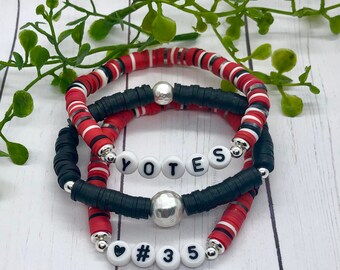 USD Yotes Heishi Kraal Armbanden | Aangepaste Team Armband | Gepersonaliseerde armband | Letter Kraal Armband | Stapelbare armbanden | Spirit Stapels