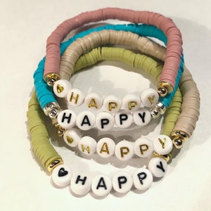 Custom Word HAPPY Heishi Bead Bracelets / Custom Name Bracelet / Pulseras personalizadas / Letter Bead Bracelets / Stackable Bracelets
