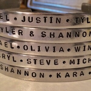 Personalized Skinny Name Bracelet Handmade, Custom Cuff Bracelet Name Hand Stamped Personalized Gift Moms Grandmothers Kids Friends