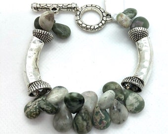 Jasper Stone Bracelet, Olive Green Bracelet, Stone Teardrop Bracelet, Beaded Bracelet, Chunky Bracelet, Stone Bracelet, Trending Jewelry