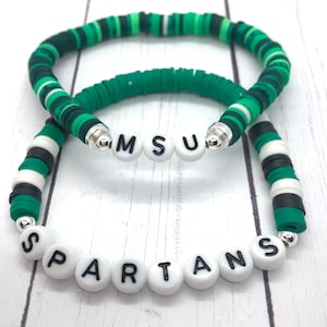 MSU Spartan Heishi Bead Bracelets | Michigan State Bracelets |Personalized Bracelets  | Letter Bead Bracelet | Stackable Bracelets