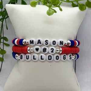 Mason Bulldogs Stack / Pulsera de equipo / Pulsera Mason / Pulseras personalizadas / Pulsera de cuentas de letras / Pulseras apilables