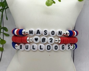 Mason Bulldogs-stapel | Teamarmband | Armband met vrijmetselaar | Gepersonaliseerde armbanden | Letterkralenarmband | Stapelbare armbanden