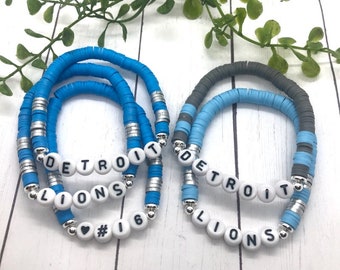 Detroit Lions Stack: armbanden met kralen | Armbanden leeuwen | Gepersonaliseerde armbanden | Kralenarmband Detroit Letter | Stapelbare teamarmbanden