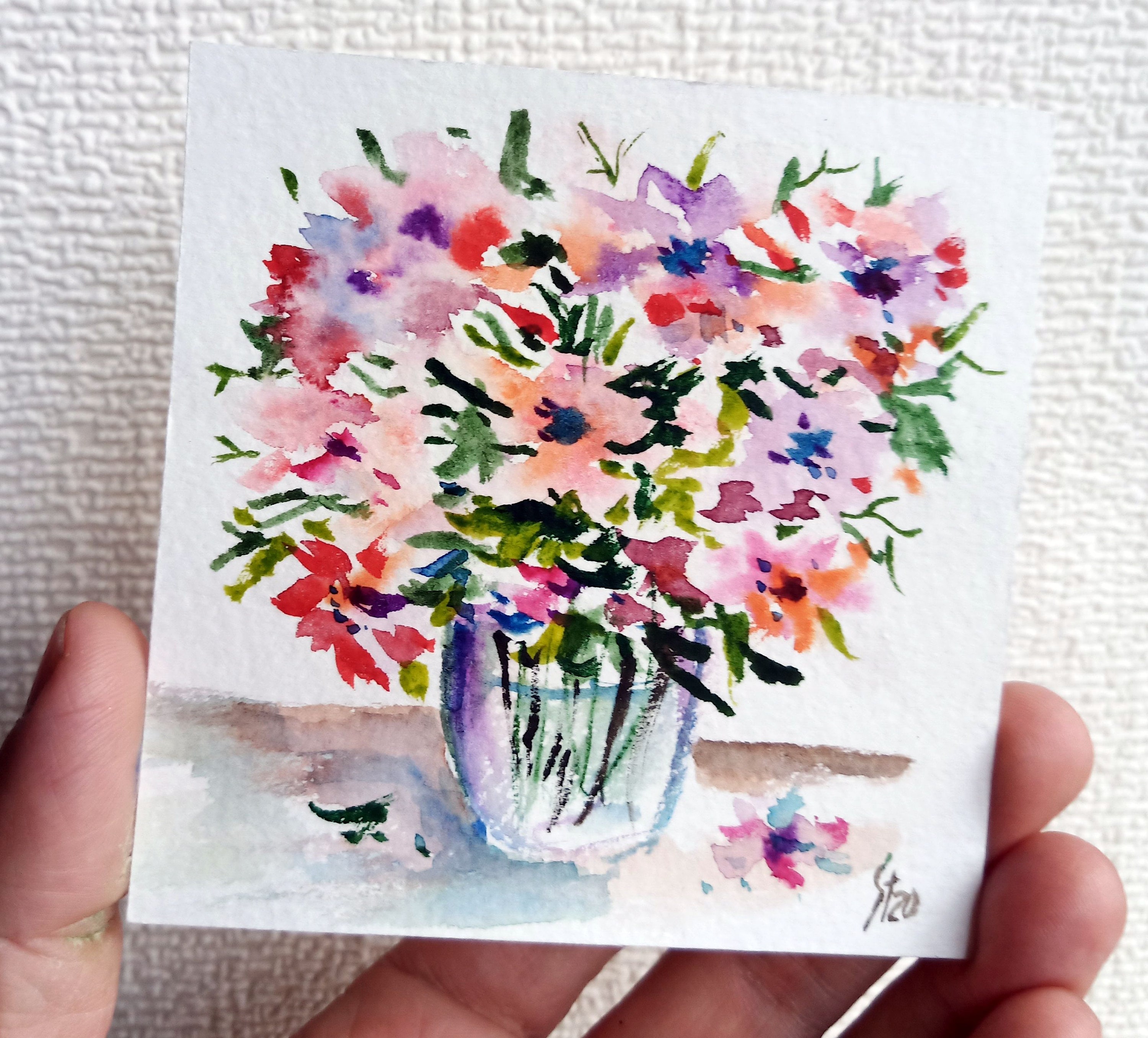 Original miniature watercolor painting 4 x 4 inches Little Etsy