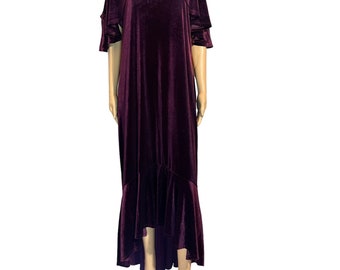 Large - Wine-Burgundy VELVET Dress / Crushed VELVET-VELOUR Dress