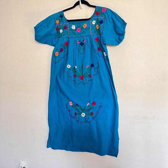 HANDMADE Blue Mexican HAND EMBROIDERY Dress - Blu… - image 7