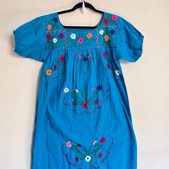 HANDMADE Blue Mexican HAND EMBROIDERY Dress - Blu… - image 2