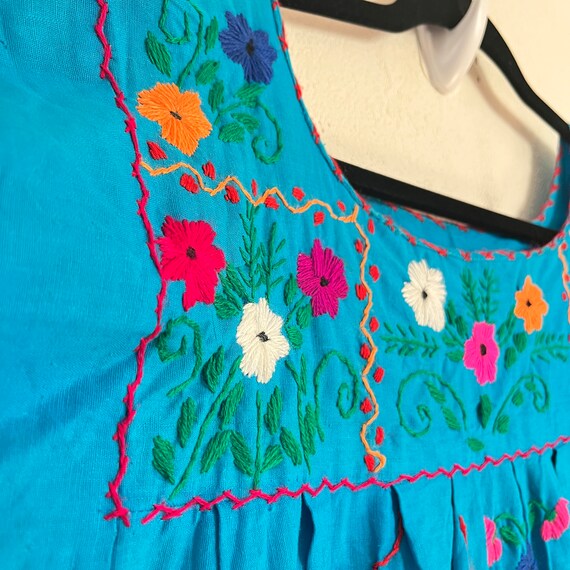 HANDMADE Blue Mexican HAND EMBROIDERY Dress - Blu… - image 4