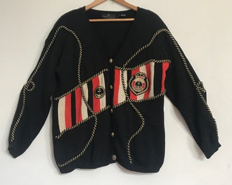 Christmas - Nautical / 80s 90s Grunge Funky Grandpa Sweater / Patchwork Sweater / Dark Goth Sweater