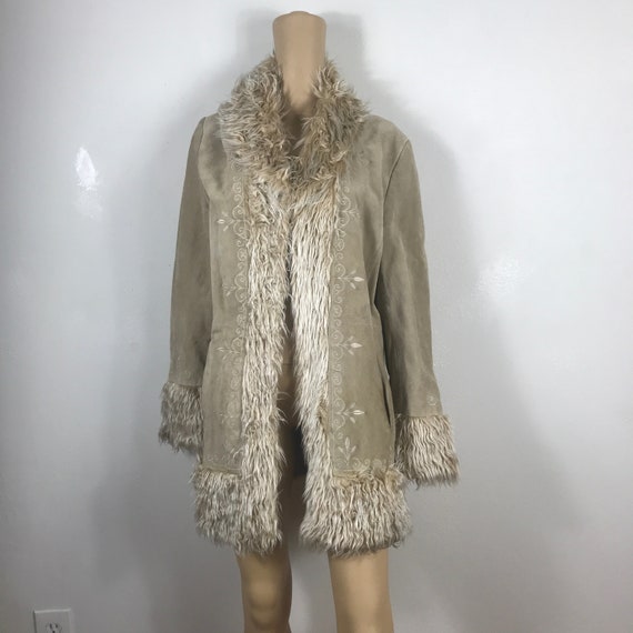 XL Suede Afghan Coat - Suede - Tan - Pockets