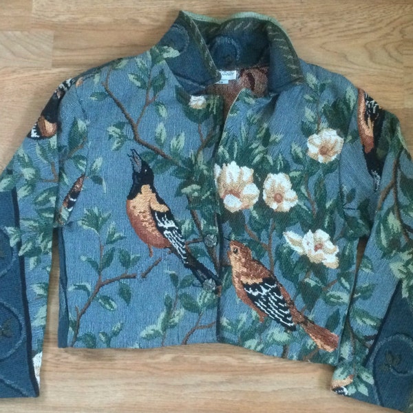 RESERVED Tapestry Bird Jacket / Spring Jacket / Vintage / Small / Medium / Oversized / Paco Soler