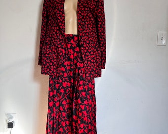 SILK PLEATED Skirt and Blazer Set / Floral / Holiday Outfit