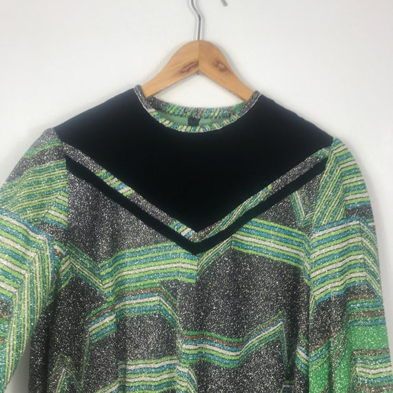 Shimmer Silver/Green 70s Blouse - Velvet