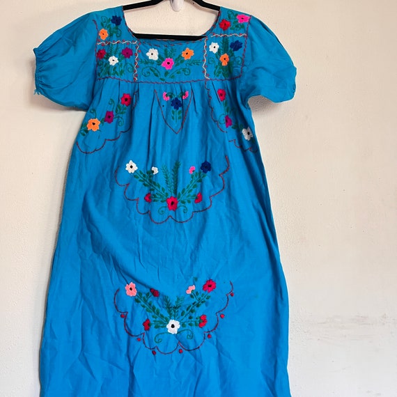 HANDMADE Blue Mexican HAND EMBROIDERY Dress - Blu… - image 6