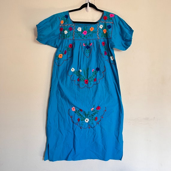 HANDMADE Blue Mexican HAND EMBROIDERY Dress - Blu… - image 3