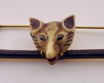 Edwardian Antique Carved Fox Hunting Equestrian Stock Pin