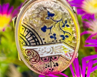 Antique Victorian Floral Enamel Gold Filled  photo locket