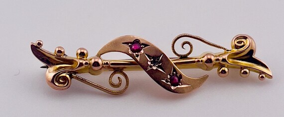 Edwardian Ruby and Diamond Brooch 9 carat gold