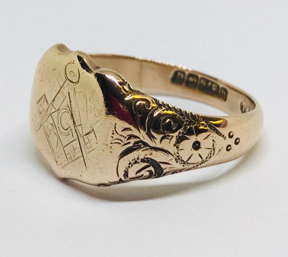 Antique Masonic 9kt Rose Gold Mens English Signet Ring - Etsy