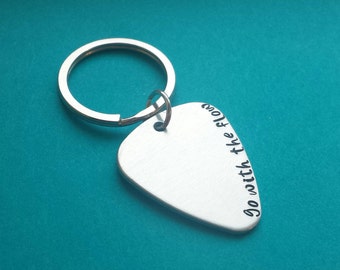Personalized hand stamped keychain, guitar pick keychain, hand stamped guitar pick, custom text keychain, personalized, Christmas gift
