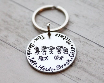 Hand Stamped Family Keychain, Personalized Family Keychain, Personalized Keychain Hand Stamped Names People Animals Pets Christmas gift xmas