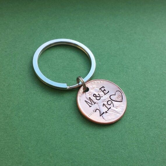Personalized Hand Stamped Penny Keychain Personalized Etsy