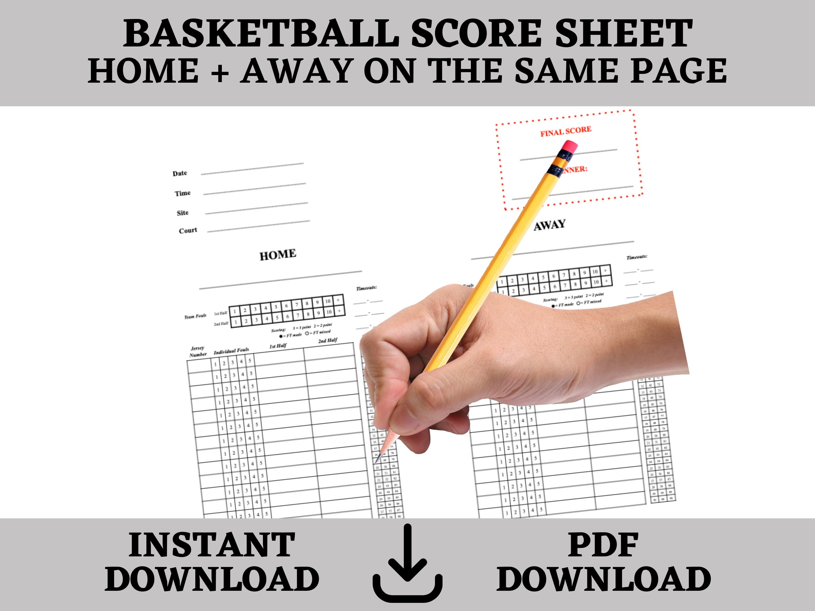 Basketball Score Sheet Digital Download Instant Download Etsy