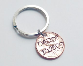 Daddy Hand Stamped Penny Keychain with personalized date, personalized keychain, personalized penny, new dad, new baby, Father's Day Gift
