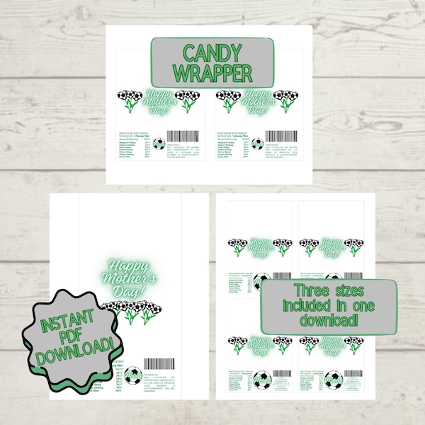 Soccer Mother's Day Candy Bar Wrapper, Mother's Day Gift, Mother's Day Soccer Tournament, Instant Download, 8.5x11" PDF Download