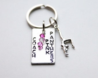 Gymnastics Coach Keychain, Hand Stamped Keychain, Hand stamped gymnastics keychain, gymnast charm, christmas gift xmas