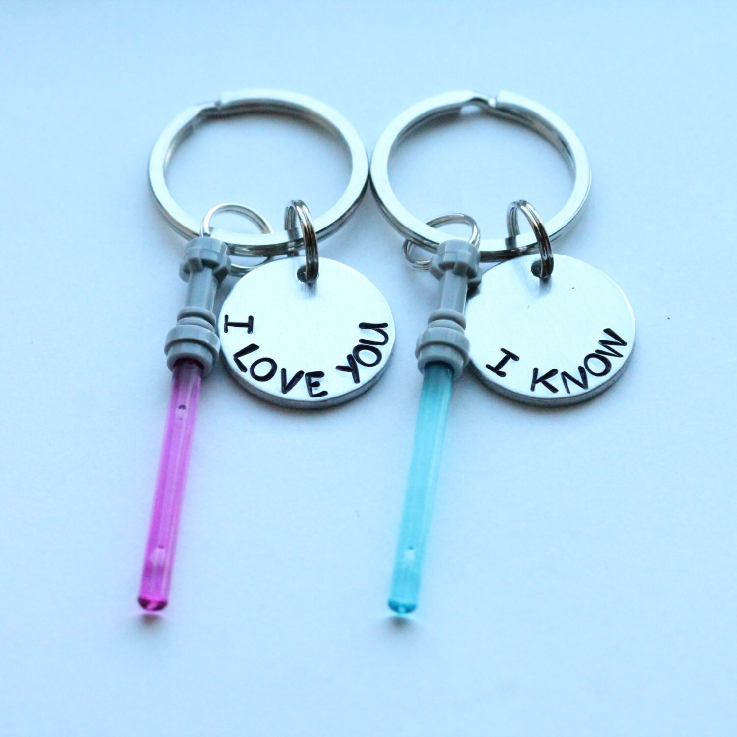 I Love You I Know Hand Stamped 3/4" Aluminum Keychain Set with C…