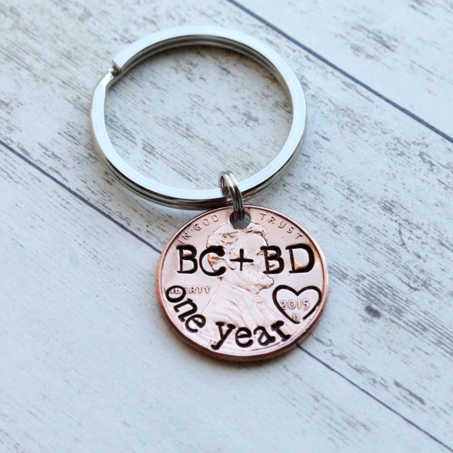 Personalized Hand Stamped Penny Keychain One Year Etsy