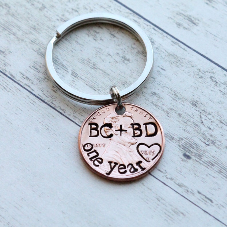 Personalized Hand Stamped Penny Keychain One Year Etsy