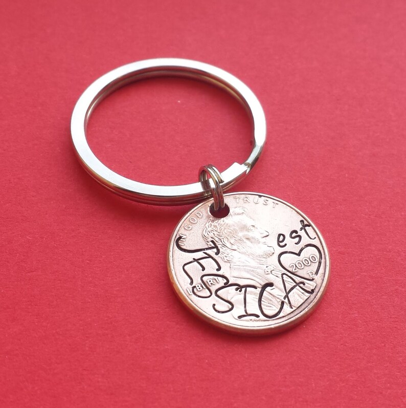 Personalized Hand Stamped Penny Keychain With Est and Hand Etsy