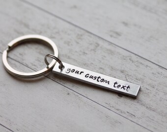 Rectangle personalized hand stamped keychain hand stamped keychain personalized keychain custom text rectangle Father's day gift for him