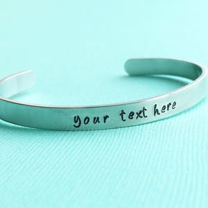 Customized Hand Stamped Bracelet Aluminum Skinny Cuff Bangle Stamped Cuff Personalized Christmas gift for her 1/4" Wide