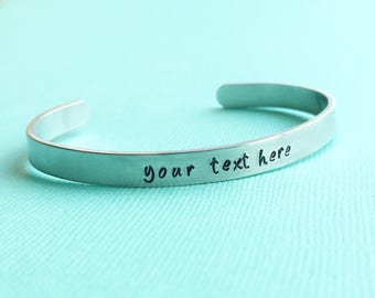 Customized Hand Stamped Bracelet Aluminum Skinny Cuff Bangle Stamped Cuff Personalized Valentines gift for her 1/4" Wide