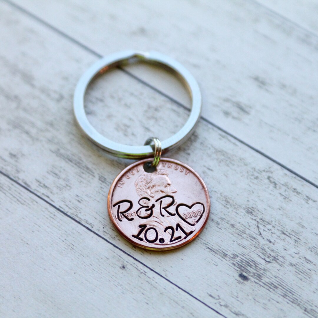 Personalized Hand Stamped Penny Keychain, Personalized Initials, Hand