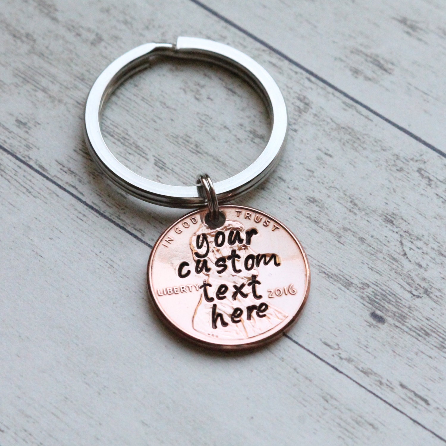 Your Custom Text Hand Stamped Penny Keychain Custom Text Etsy